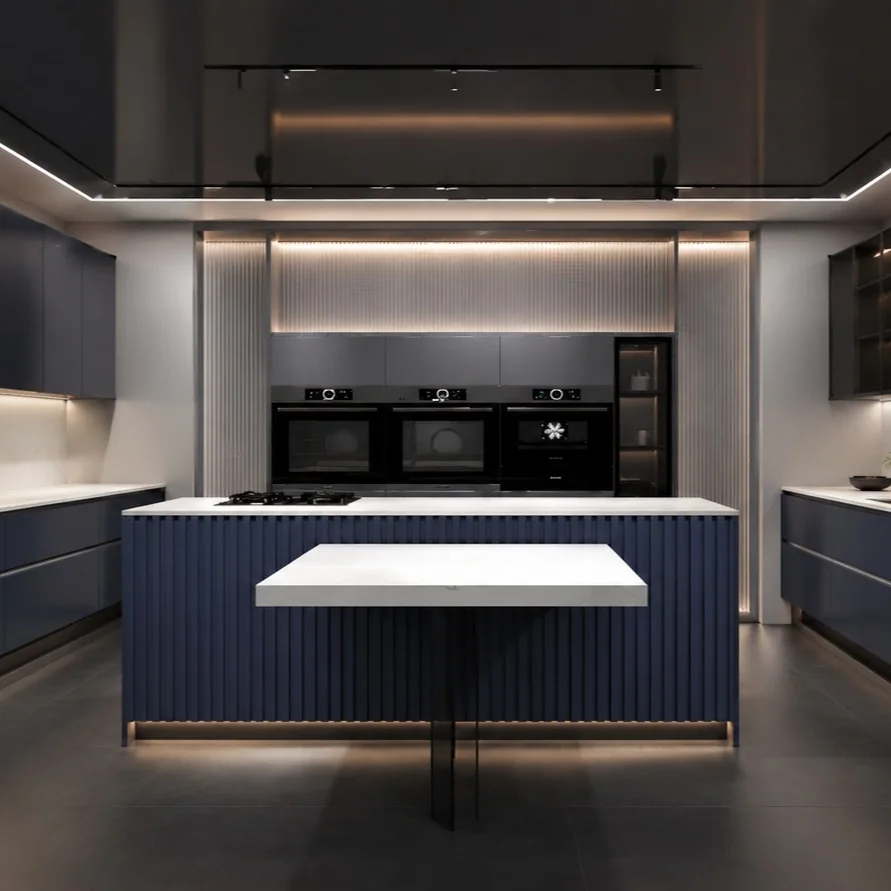 Navy Fluted Kitchen